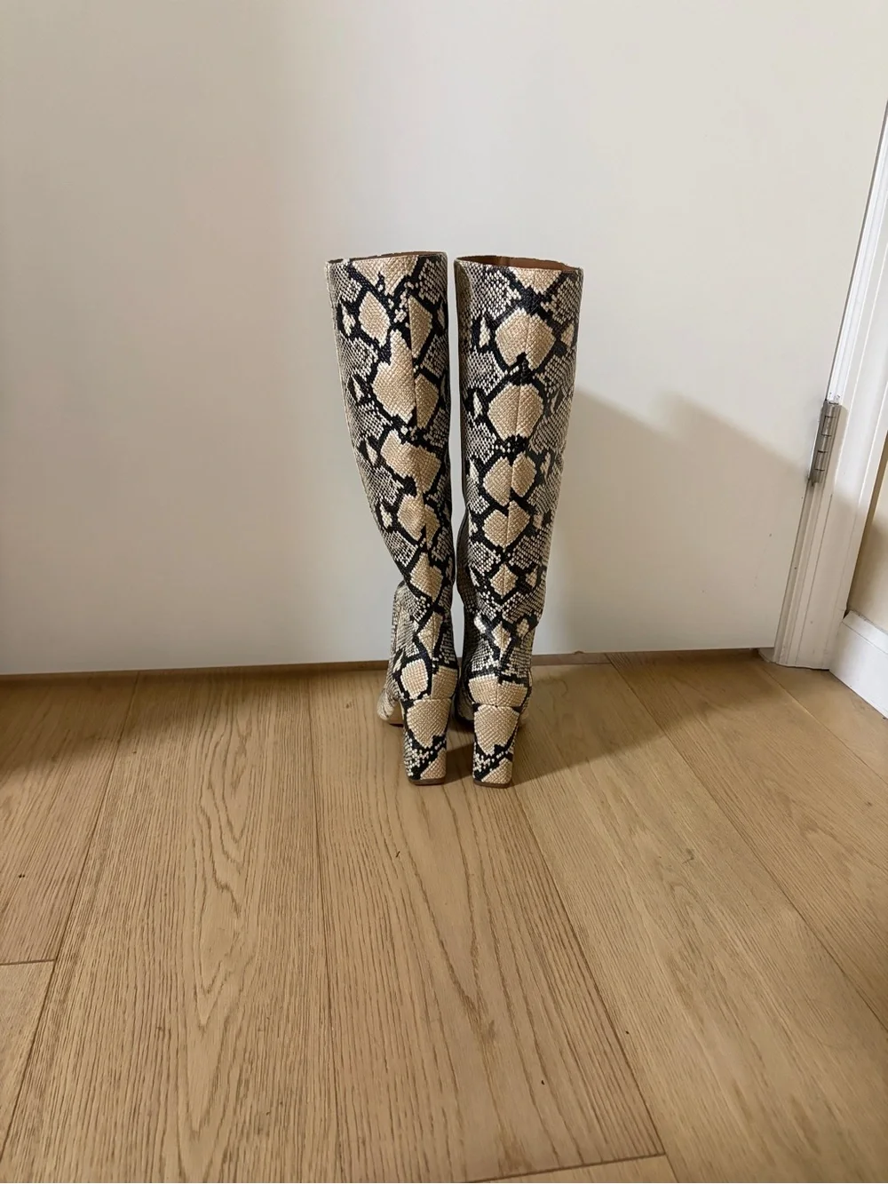 Madden Girl Snake-Print Over-The-Knee Boots - Cream & Black